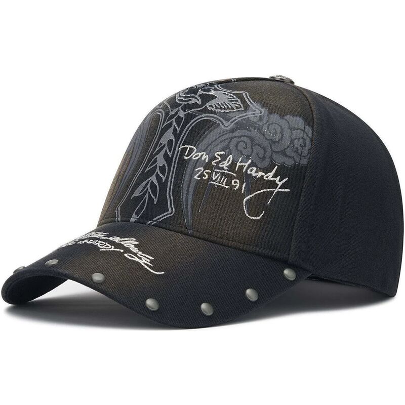 cepur-izliekta-melns-regulejams-storming-rose-washed-no-ed-hardy