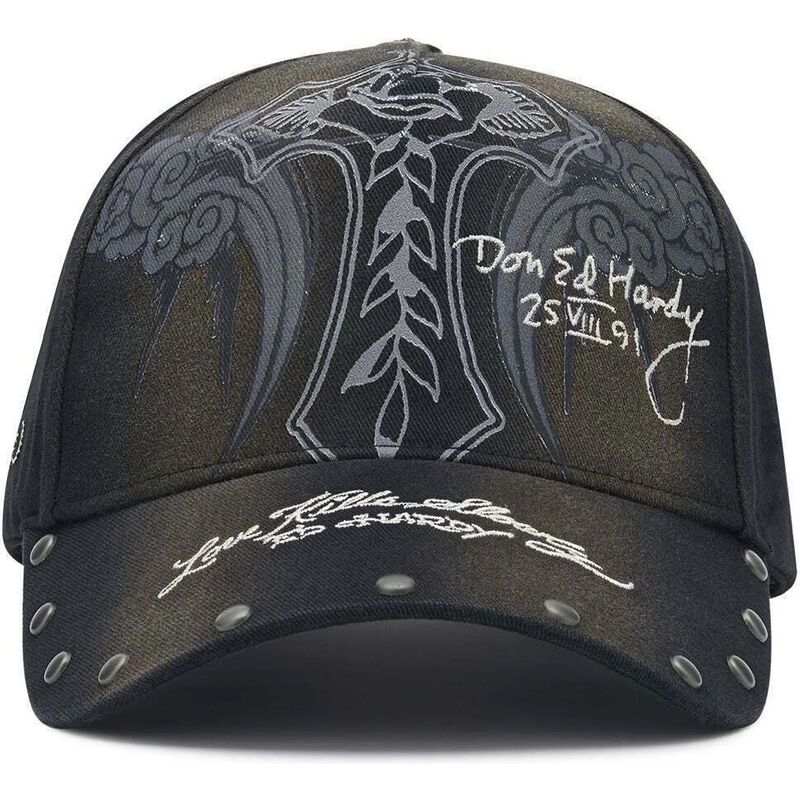 cepur-izliekta-melns-regulejams-storming-rose-washed-no-ed-hardy