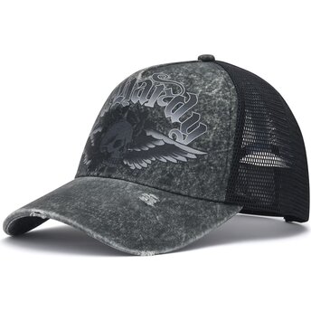 Cepur izliekta truckeris pelēks snapback Flaming Gothic Skull Washed no Ed Hardy