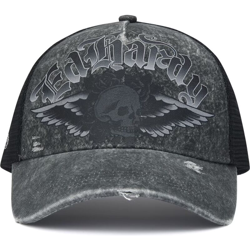 cepur-izliekta-truckeris-peleks-snapback-flaming-gothic-skull-washed-no-ed-hardy