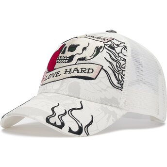Cepur izliekta truckeris balts snapback Live Fast Love Hard no Ed Hardy