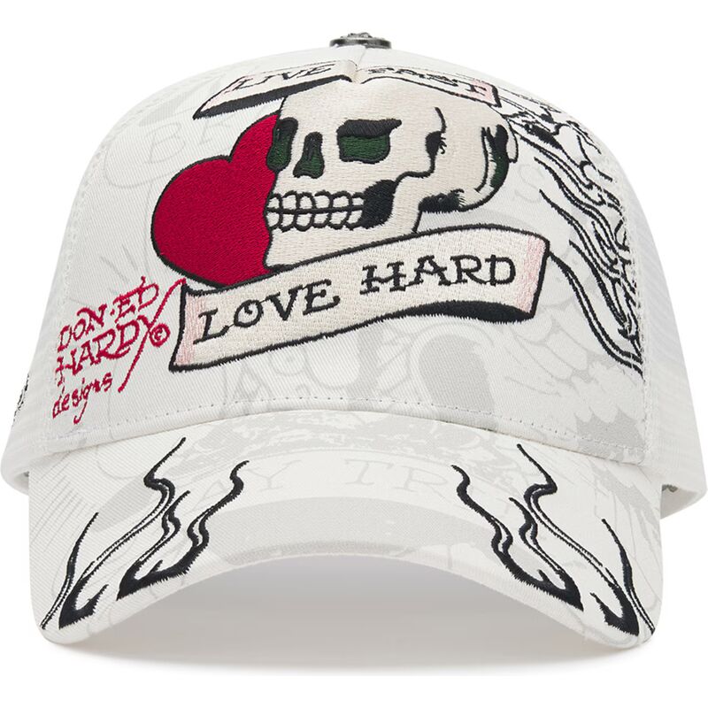 cepur-izliekta-truckeris-balts-snapback-live-fast-love-hard-no-ed-hardy