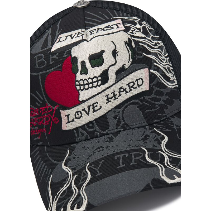 cepur-izliekta-truckeris-melns-snapback-live-fast-love-hard-no-ed-hardy