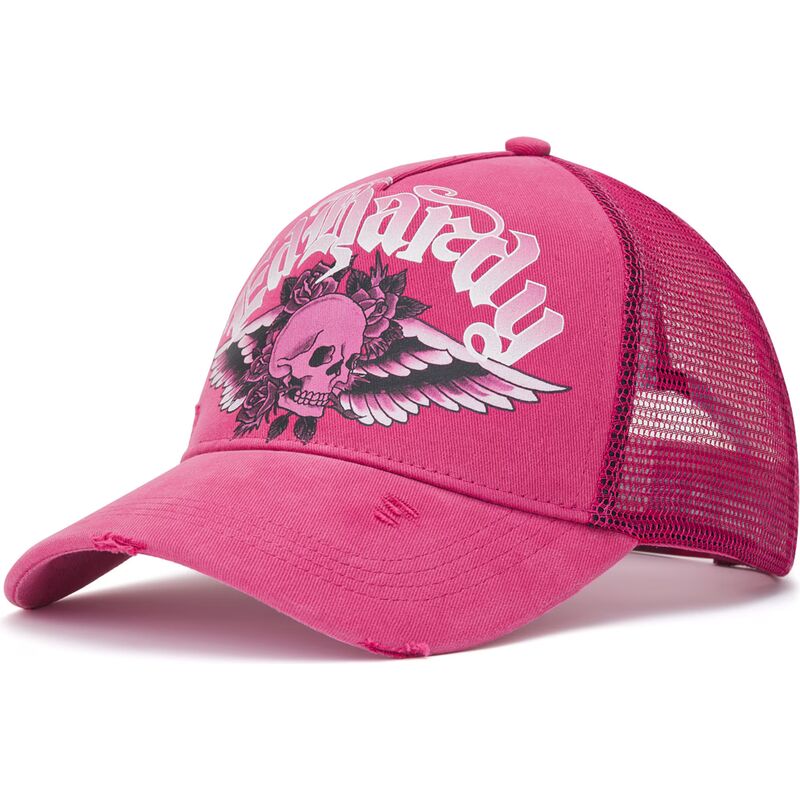 cepur-izliekta-truckeris-roza-snapback-flaming-gothic-skull-washed-no-ed-hardy