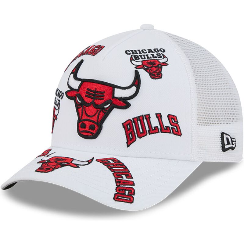 cepur-izliekta-truckeris-balts-snapback-9forty-m-crown-a-frame-all-over-no-chicago-bulls-nba-no-new-era