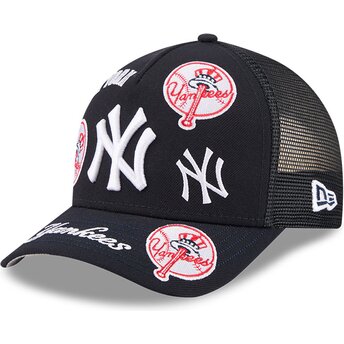 Cepur izliekta truckeris tumši zils snapback 9FORTY M-Crown A Frame All Over no New York Yankees MLB no New Era