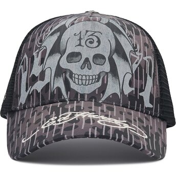 Cepur izliekta truckeris melns snapback 13 Skull no Ed Hardy