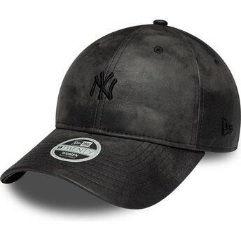 Cepur izliekta melns regulējams 9TWENTY Washed PU no New York Yankees MLB no New Era