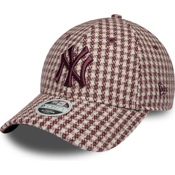 Cepur izliekta sarkans regulējams 9FORTY M-Crown Houndstooth no New York Yankees MLB no New Era