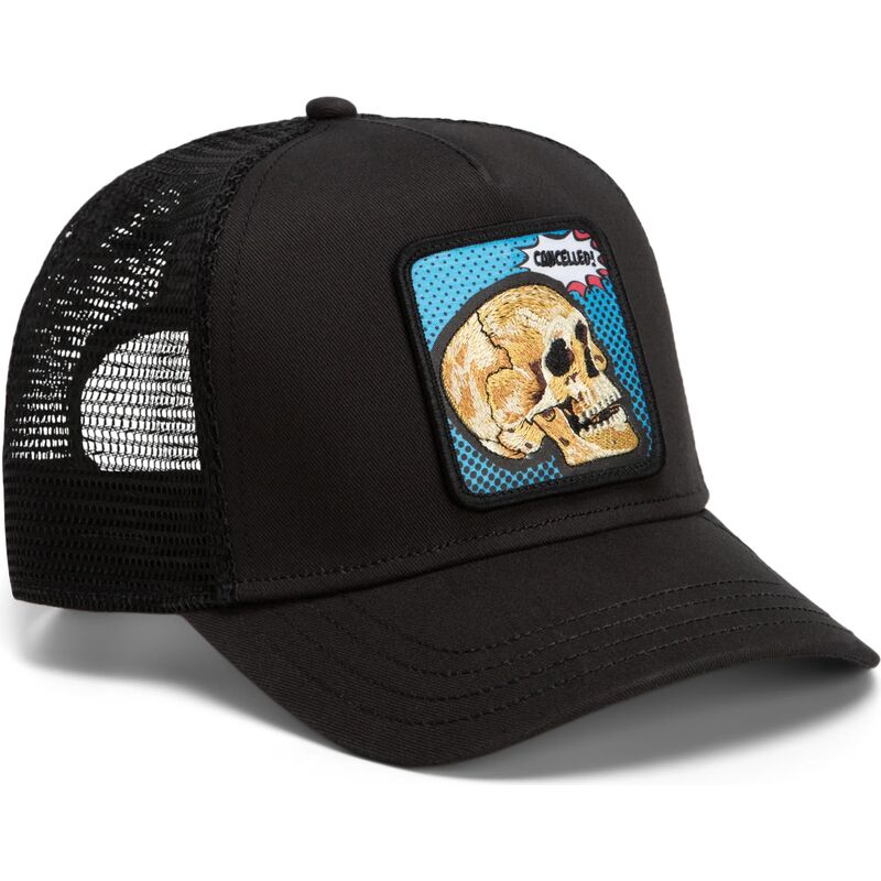 cepur-izliekta-truckeris-melns-snapback-cancelled-skull-pop-art-strikes-back-the-farm-goorin-bros cepur-izliekta-truckeris-melns-snapback-cancelled-skull-pop-art-strikes-back-the-farm-goorin-bros