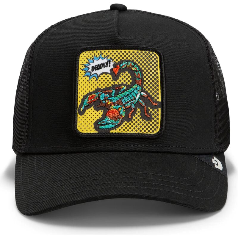 cepur-izliekta-truckeris-melns-snapback-deadly-scorpion-pop-art-strikes-back-the-farm-goorin-bros