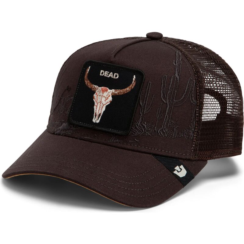 cepur-izliekta-truckeris-bruns-snapback-skull-badlands-dead-the-farm-goorin-bros