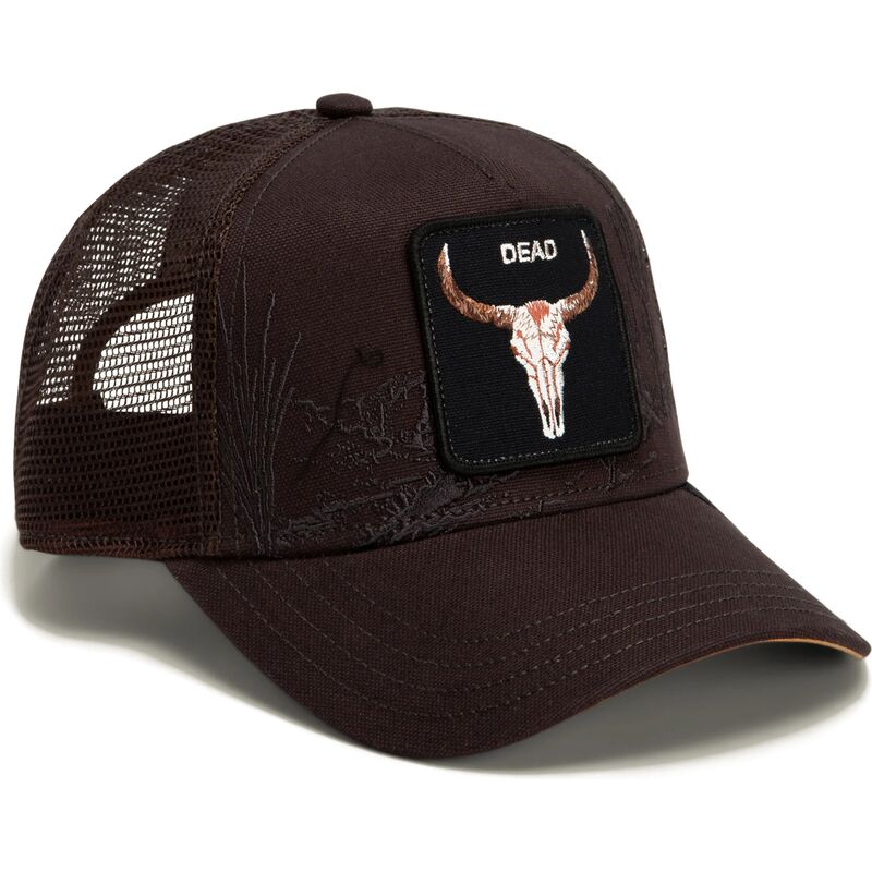 cepur-izliekta-truckeris-bruns-snapback-skull-badlands-dead-the-farm-goorin-bros