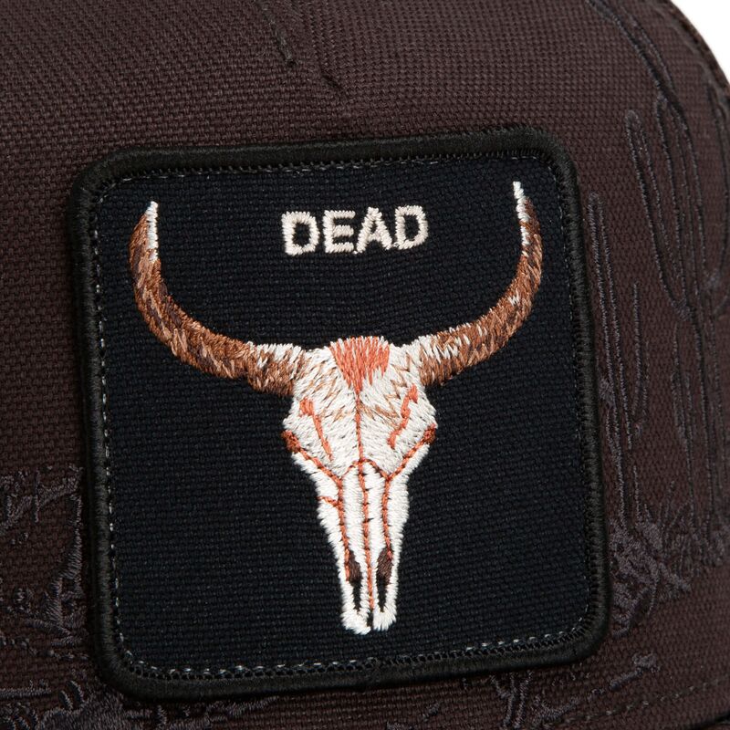 cepur-izliekta-truckeris-bruns-snapback-skull-badlands-dead-the-farm-goorin-bros
