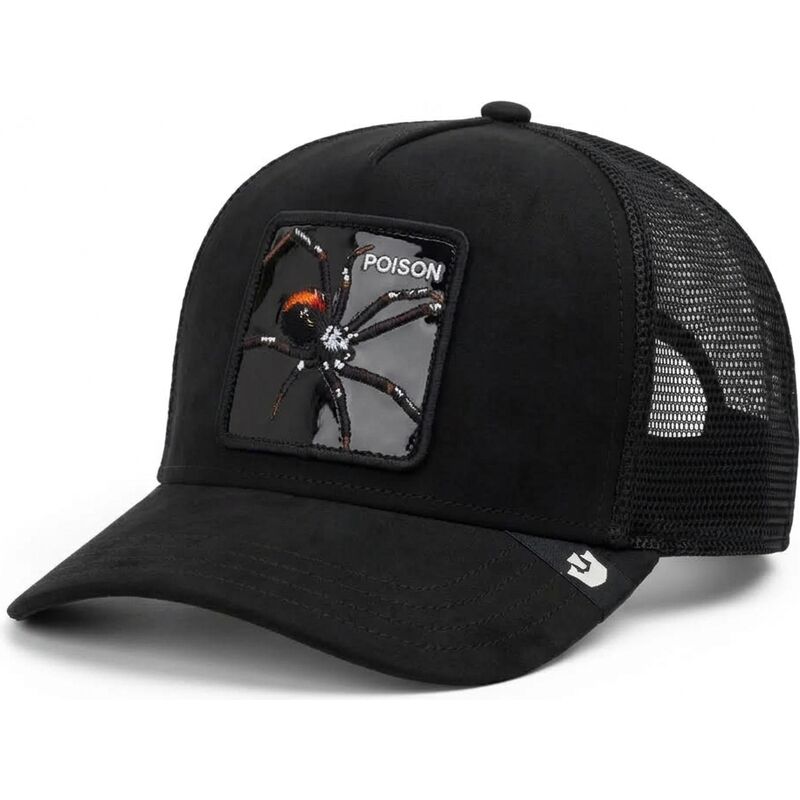 cepur-izliekta-truckeris-melns-snapback-black-out-spider-blackened-metallic-poison-the-farm-goorin-bros