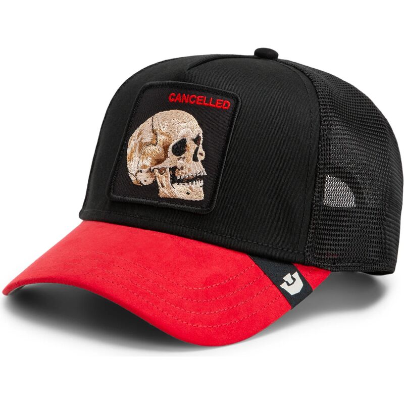 cepur-izliekta-truckeris-melns-snapback-cancelled-skull-microsuede-the-farm-goorin-bros
