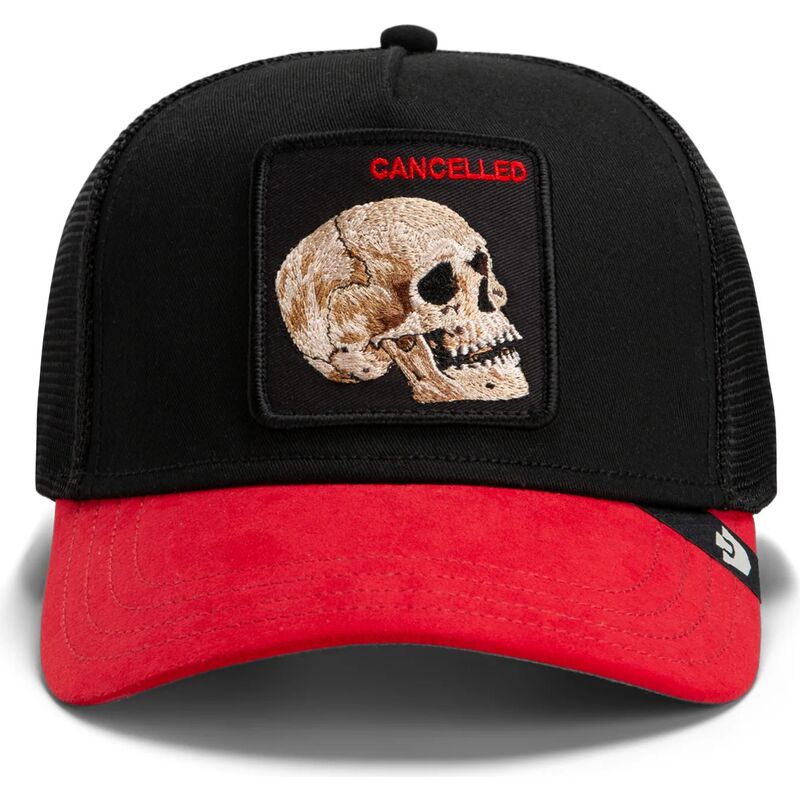 cepur-izliekta-truckeris-melns-snapback-cancelled-skull-microsuede-the-farm-goorin-bros