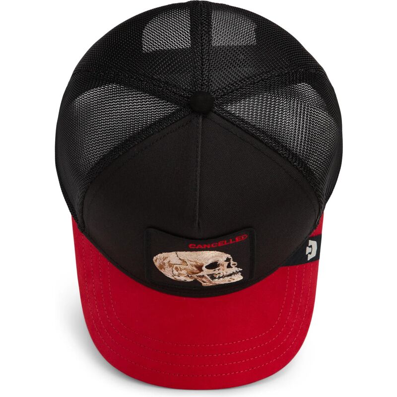 cepur-izliekta-truckeris-melns-snapback-cancelled-skull-microsuede-the-farm-goorin-bros