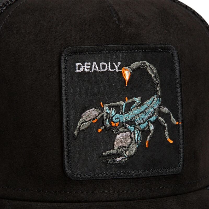cepur-izliekta-truckeris-melns-snapback-suede-scorpion-microsuede-the-farm-goorin-bros