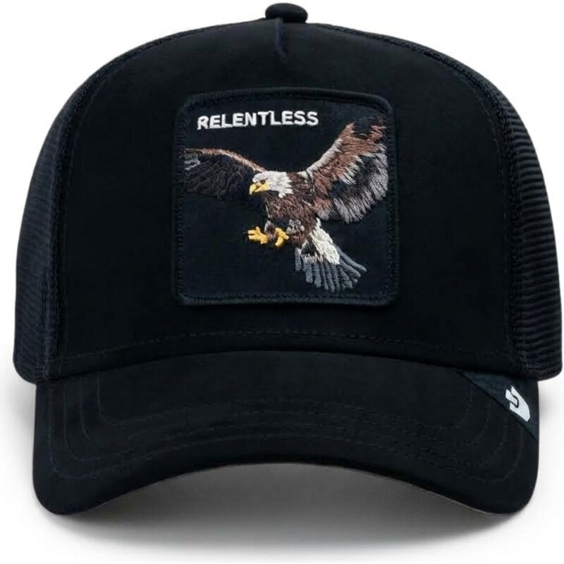 cepur-izliekta-truckeris-melns-snapback-suede-relentless-eagle-microsuede-the-farm-goorin-bros