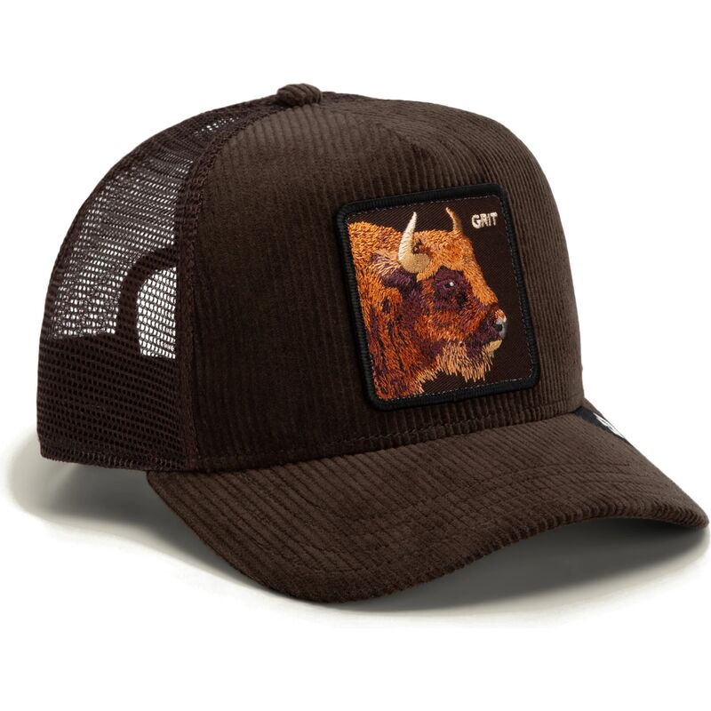 cepur-izliekta-truckeris-bruns-snapback-corduroy-grit-ridgeline-the-farm-goorin-bros