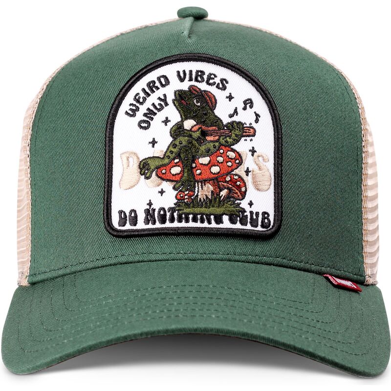 cepur-izliekta-truckeris-zals-snapback-hft-do-nothing-club-weird-vibes-frog-no-djinns