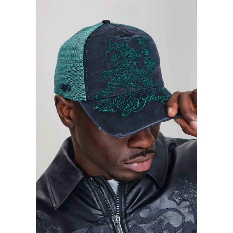 cepur-izliekta-truckeris-melns-snapback-outline-distressed-no-ed-hardy
