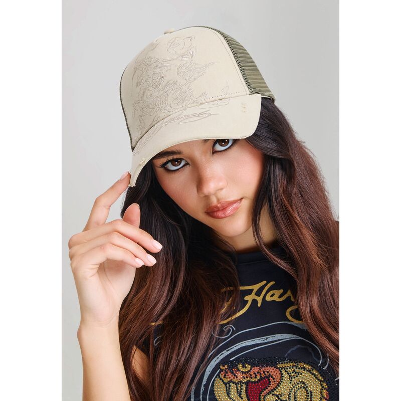 cepur-izliekta-truckeris-haki-snapback-outline-no-ed-hardy