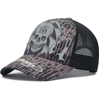 Cepur izliekta truckeris melns snapback 13 Skull no Ed Hardy