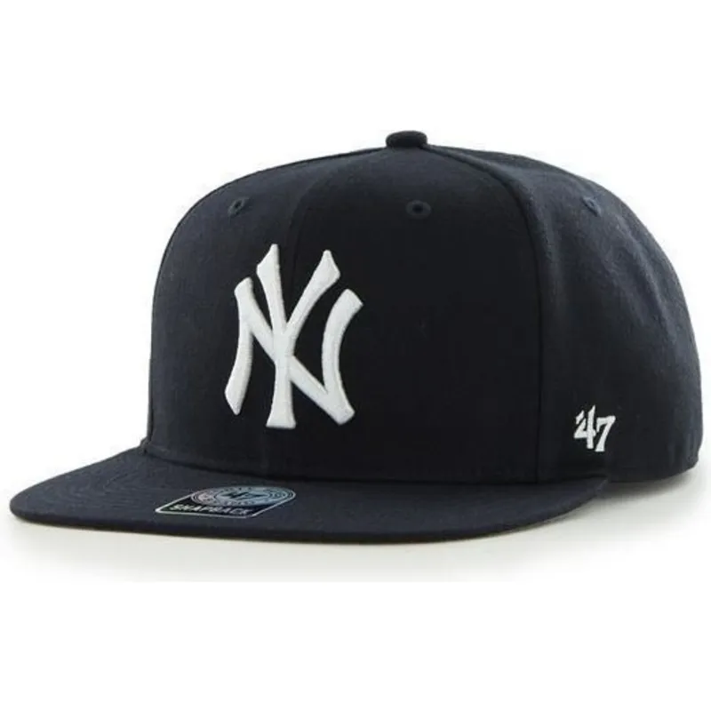marineblaue-flache-snapback-kappe-unifarben-mit-seitlichem-logo-mlb-new-york-yankees-von-47-brand