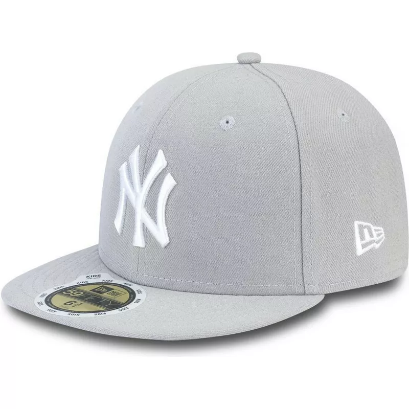 new-era-kinder-flat-brim-mit-weissem-logo-59fifty-essential-new-york-yankees-mlb-fitted-cap-grau