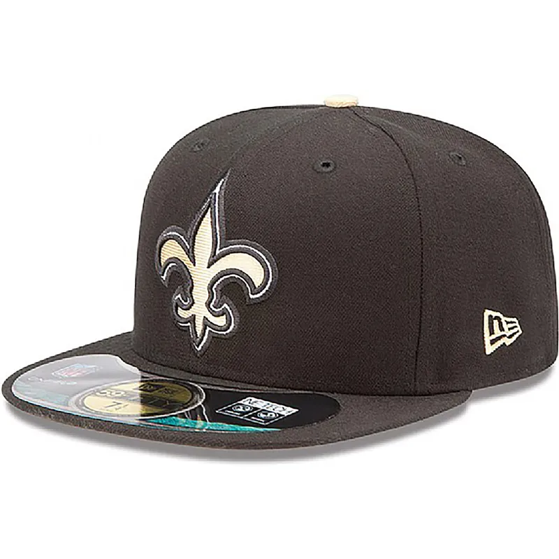 cepur-plakana-melns-pieguloss-59fifty-authentic-on-field-game-no-new-orleans-saints-nfl-no-new-era