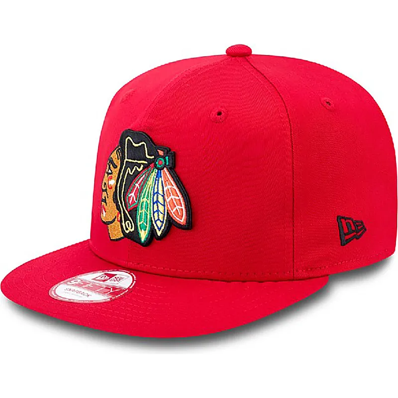 cepur-plakana-sarkans-snapback-9fifty-cotton-block-no-chicago-blackhawks-nhl-no-new-era